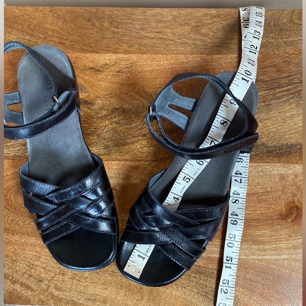 NAOT Black Leather Open Toe Sandals Shoes Platform - Picture 7 of 14